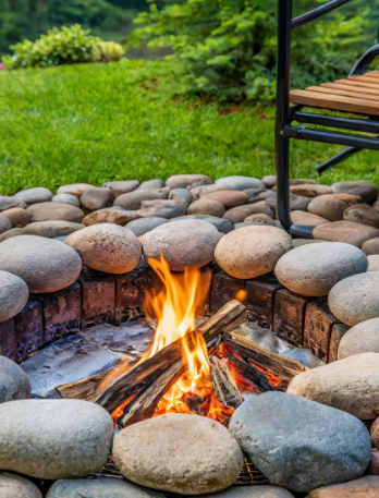 A Fire Pit in the River Rock Circle 