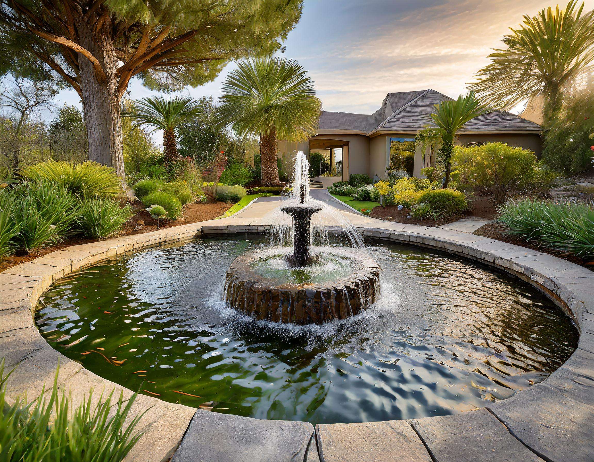 Welcoming Water Feature driveway