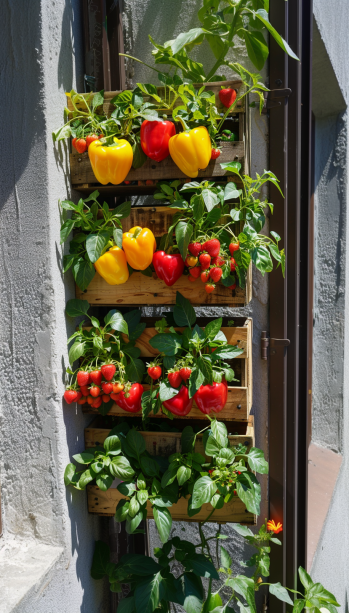 balcony garden, edible plants, colorful vegetables, urban gardening, container gardening...
