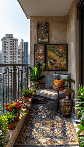 balcony garden, weather-resistant art, stone sculptures, metal art, durable paintings....
