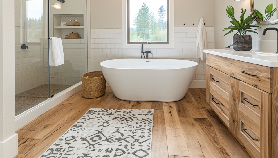 bathroom, vinyl flooring, water-resistant.