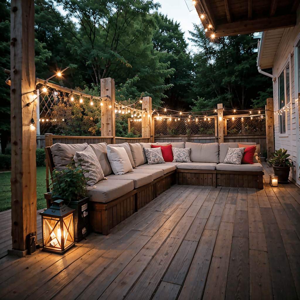 bistro lights wrapped railings patio
