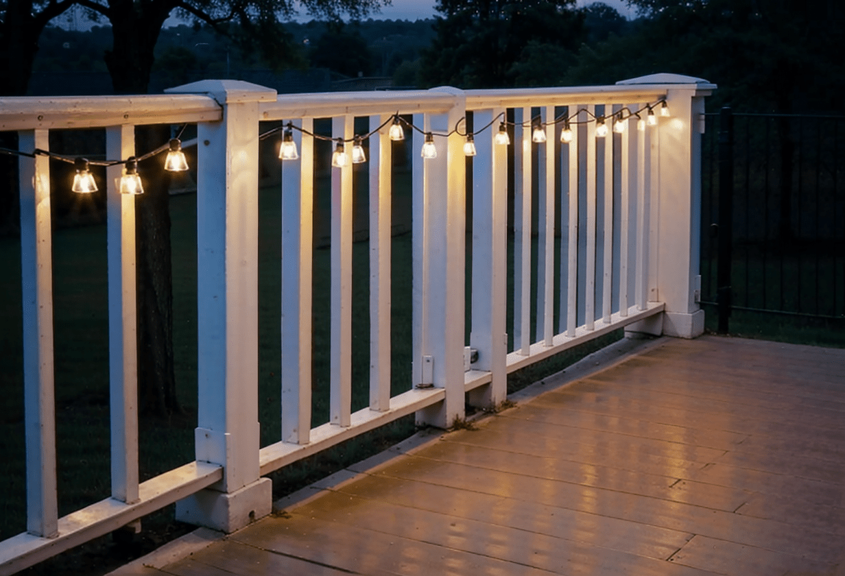 bistro lights wrapped railings