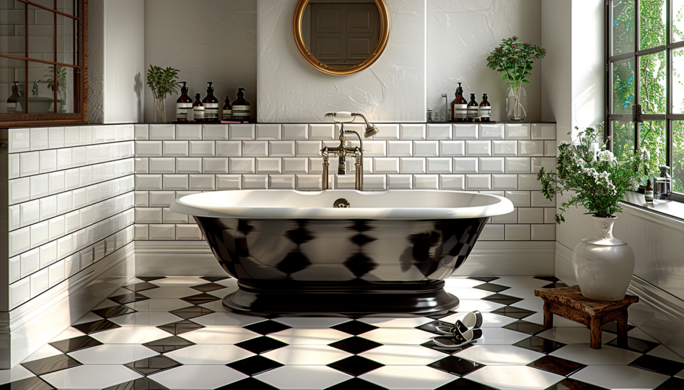 contemporary bathroom featuring a floor covered in hexagonal tiles