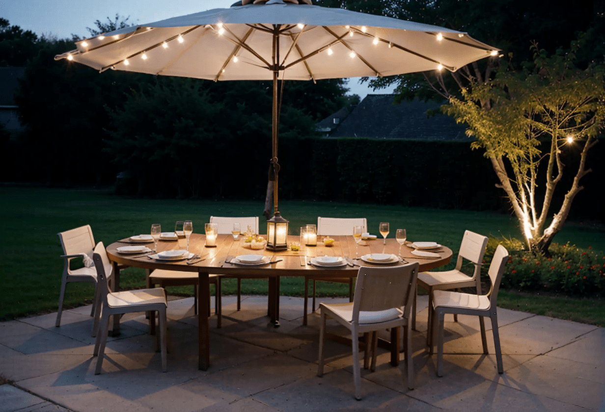 dining light outdoor umbrella table