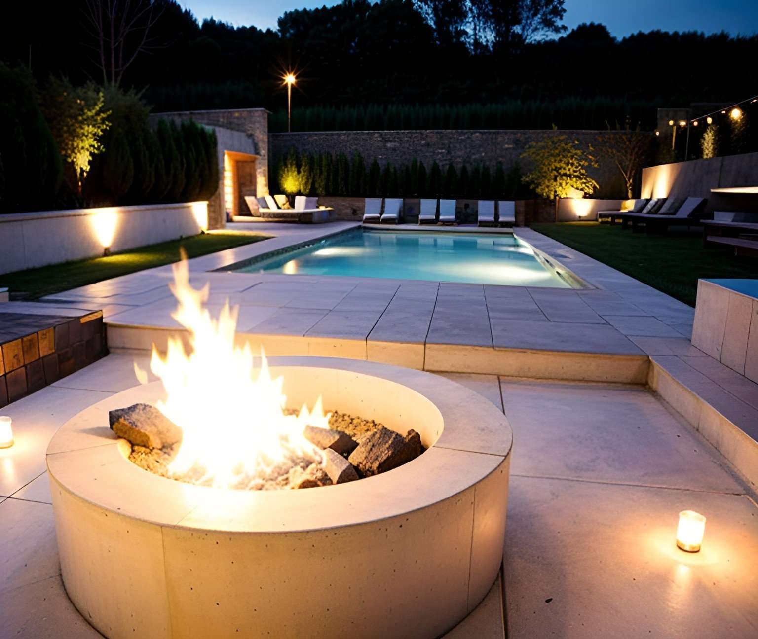 fire pit outdoor lightning pool