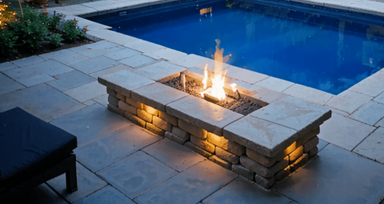 firepit rectangular near pool