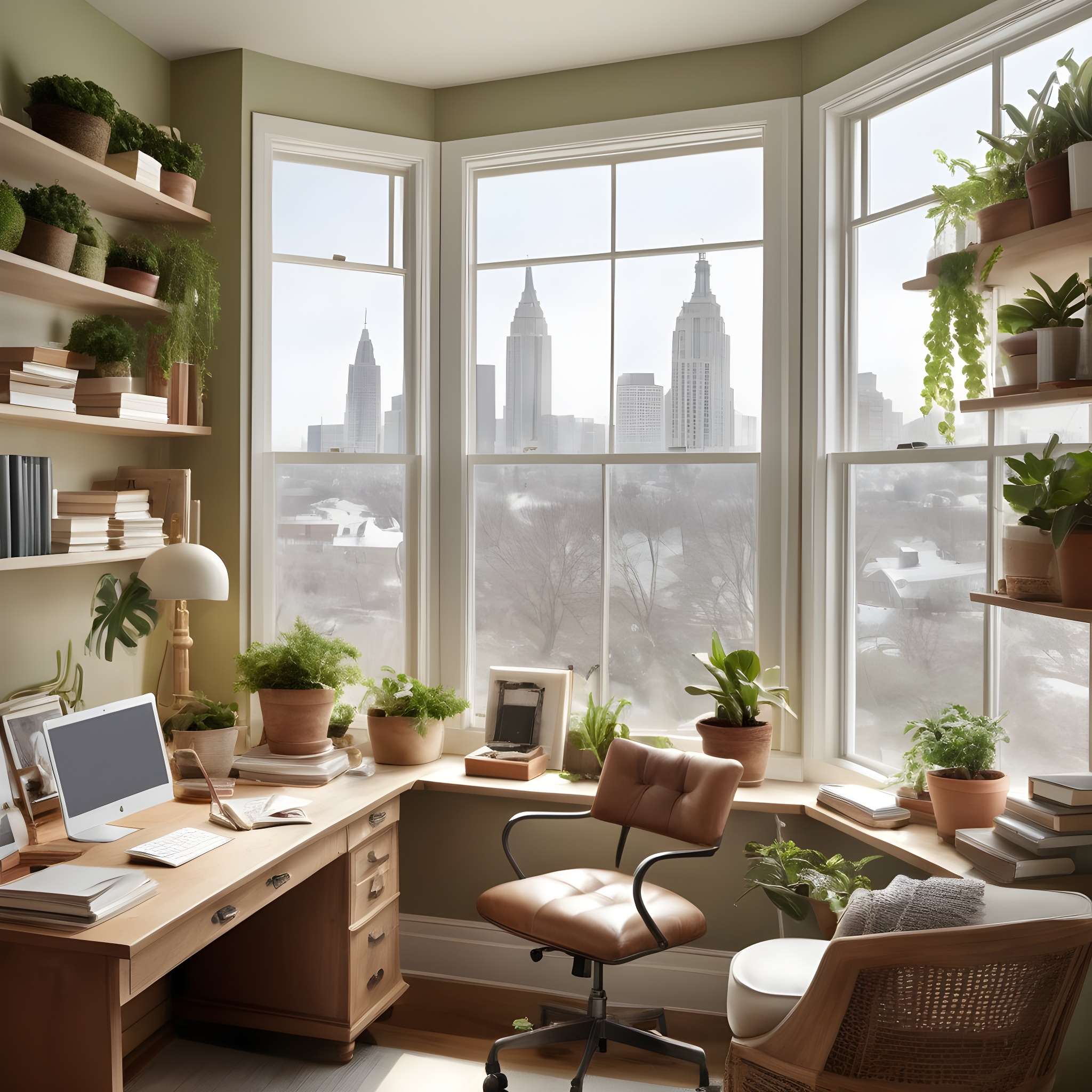 home workspace sunroom productive office plants