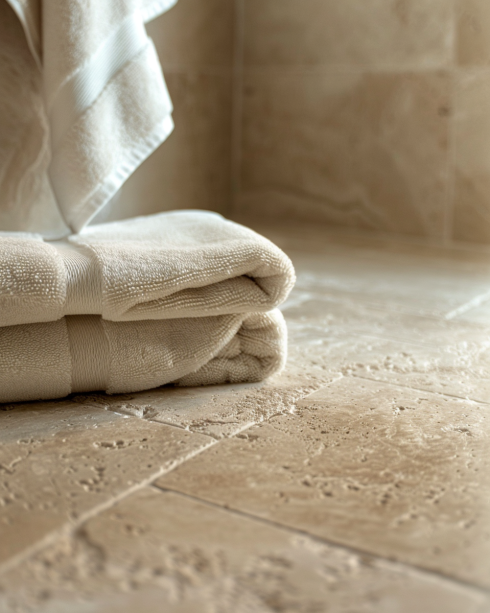 limestone tiles, natural texture, bathroom, earthy warmth, durable bath flooring