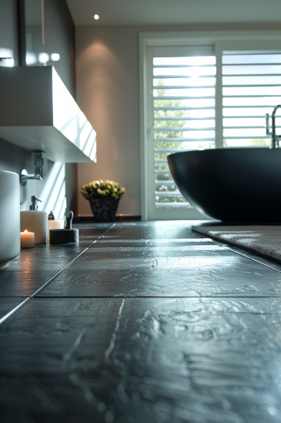 modern bathroom, rubber flooring, slip-resistant, comfortable