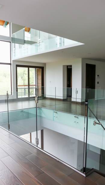 modern home interior, floating glass railings, minimalist design, contemporary architecture