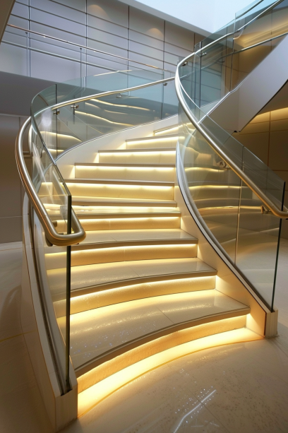 modern led strip lights stair railing.