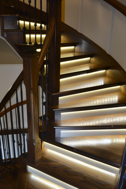modern led strip lights stair railing wooden