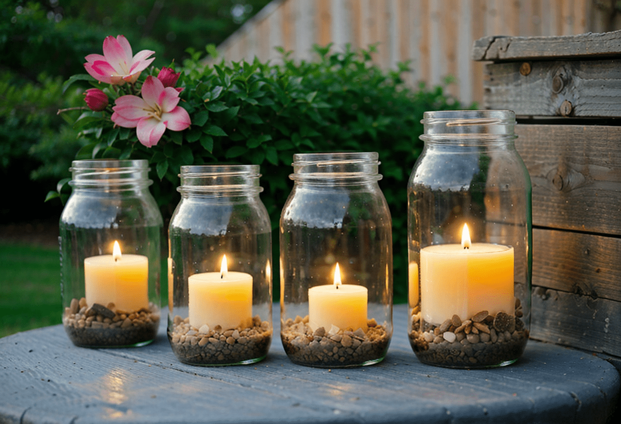outdoor lightning old glass jars bottles candle luminaries