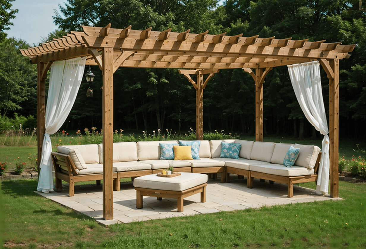 pergola dining table and sectional sofa