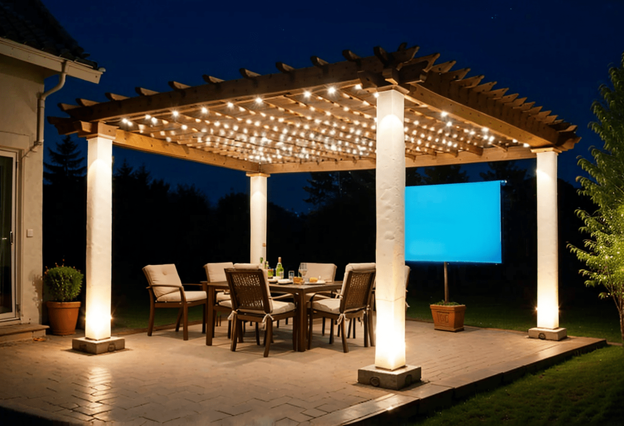 pergola with screen projection leds high tech