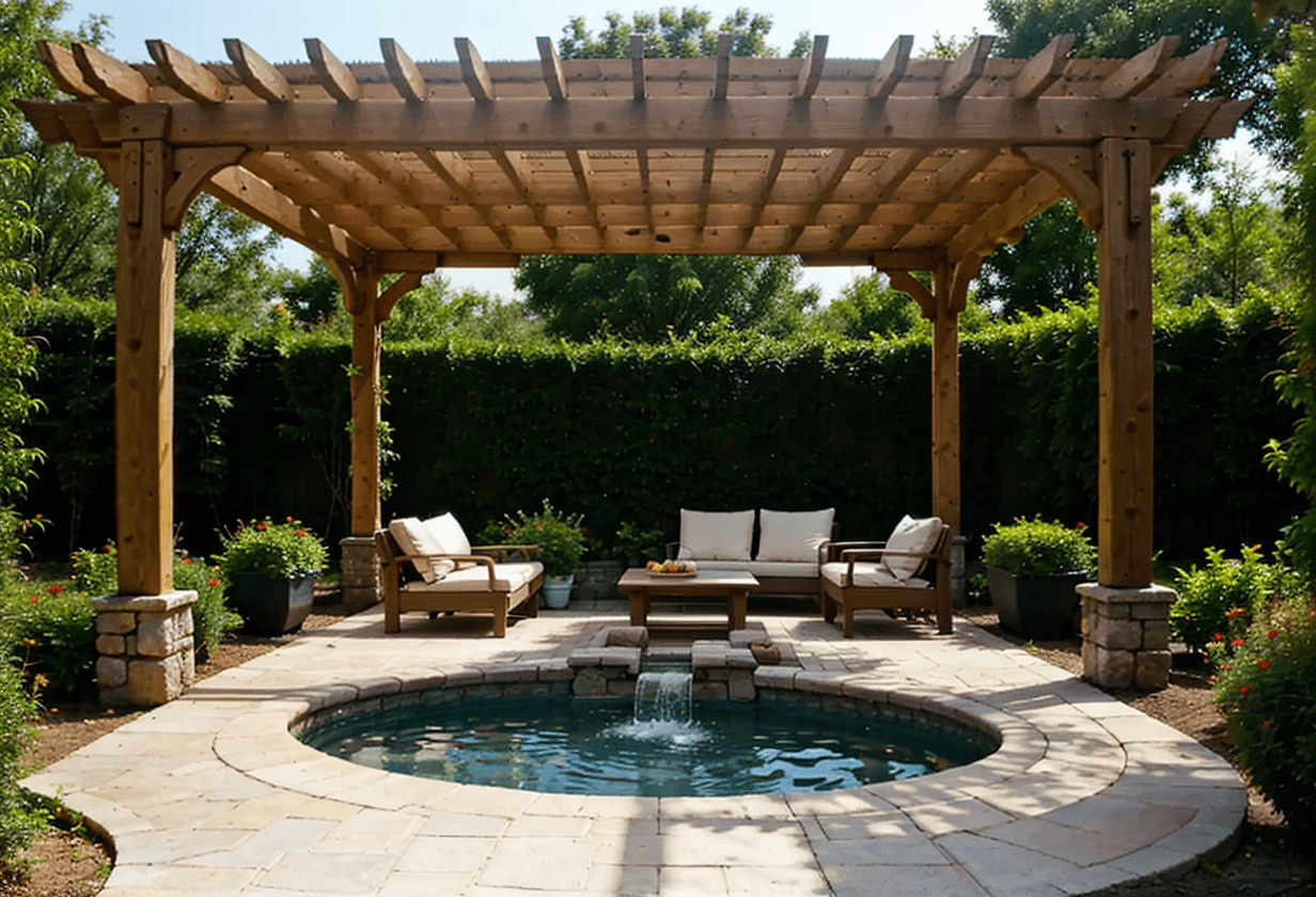 pergola with small pond water feature