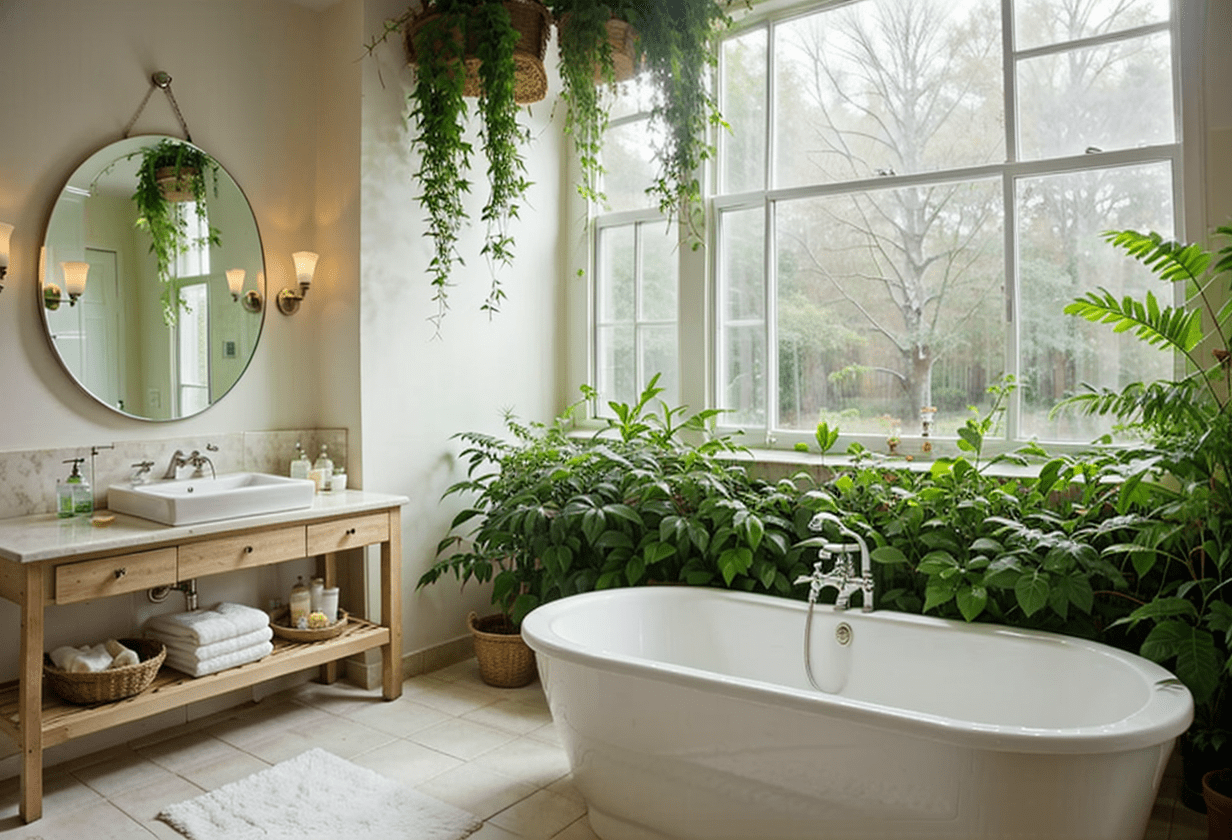Bathroom with plants like spa