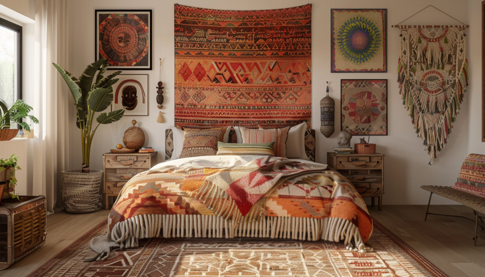 Boho bedroom, wall tapestry, gallery wall, macramé wall hangingstyle