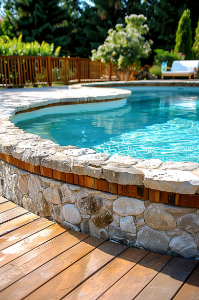 Close-Up of Rustic Stone Surround Above-Ground Pool