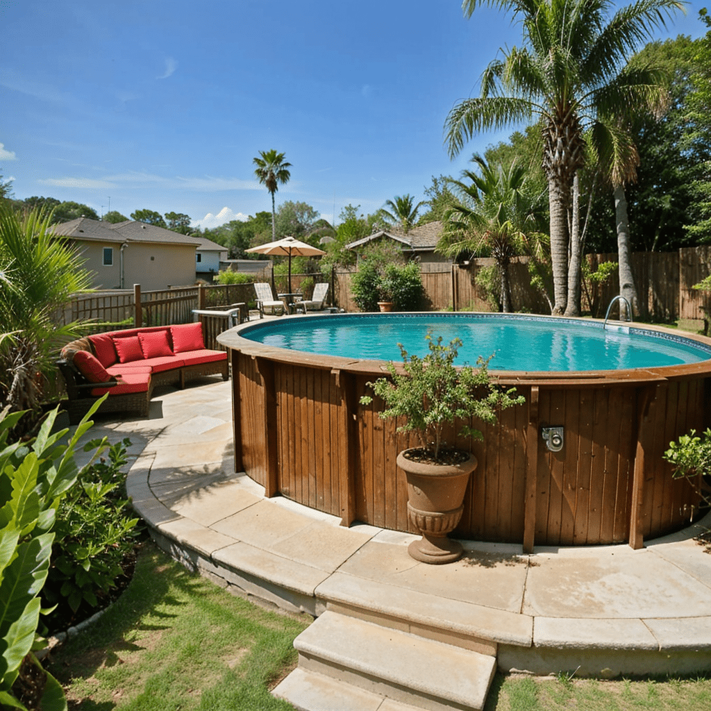 Close-Up of Tropical Above-Ground Pool Area