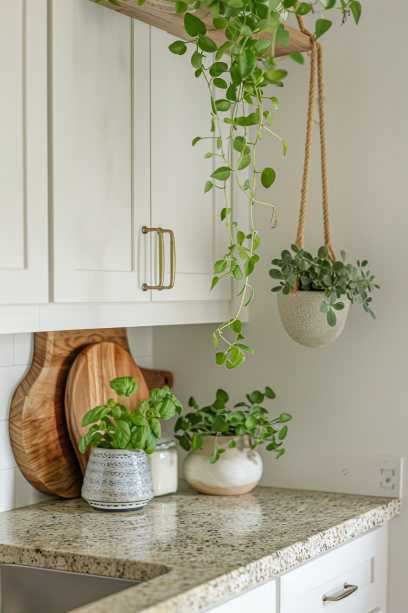 Cozy Kitchen with Basil, Chives, and Pothos in a Modern Setting