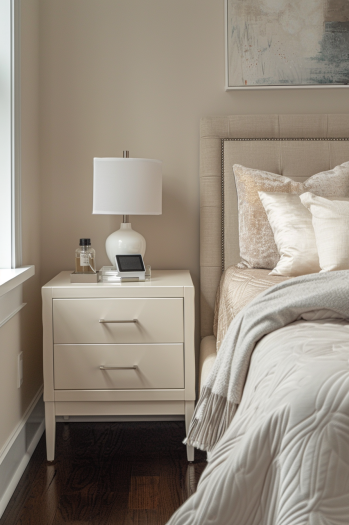 Elegant Bedroom with Simplified Nightstand Décor for Minimal Dust.