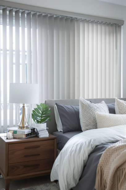 Elegant Bedroom with Washable Vertical Blinds for Easy Cleaning