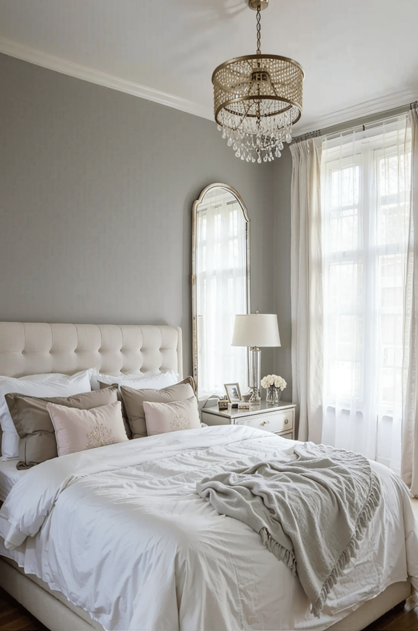 French grey and white color scheme small bedroom style