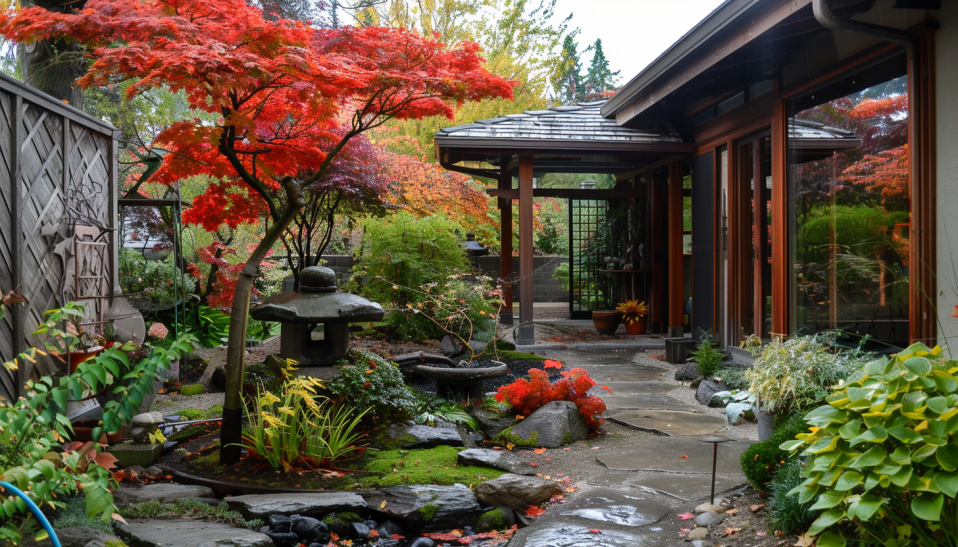 Japanese Maples in a small japanese garden house