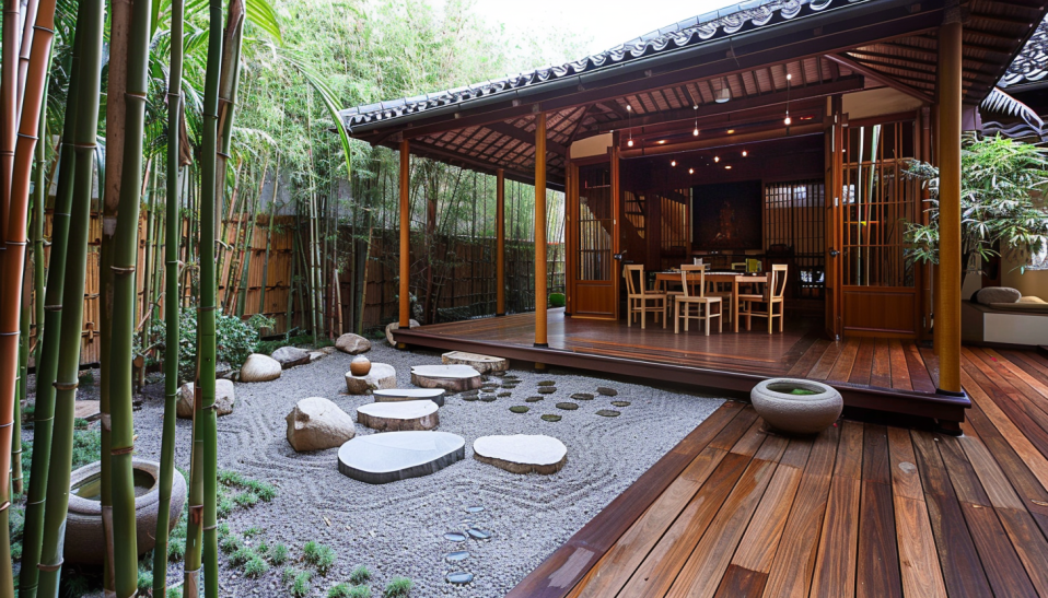 Japanese bamboo house garden