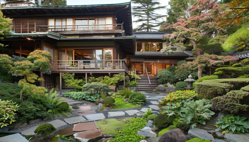 Japanese garden, hill and pond design, miniature landscape, natural design