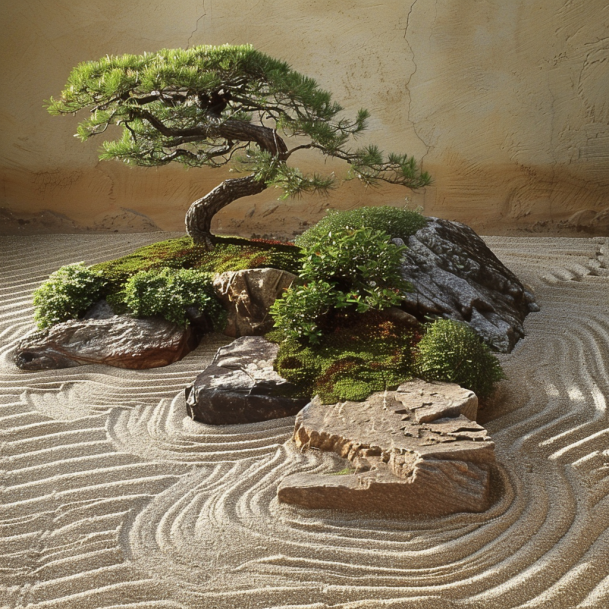 Japanese garden, rock garden, sand patterns