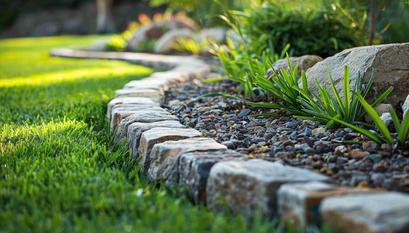 Lawn Edging Materials Natural Stone with gravels