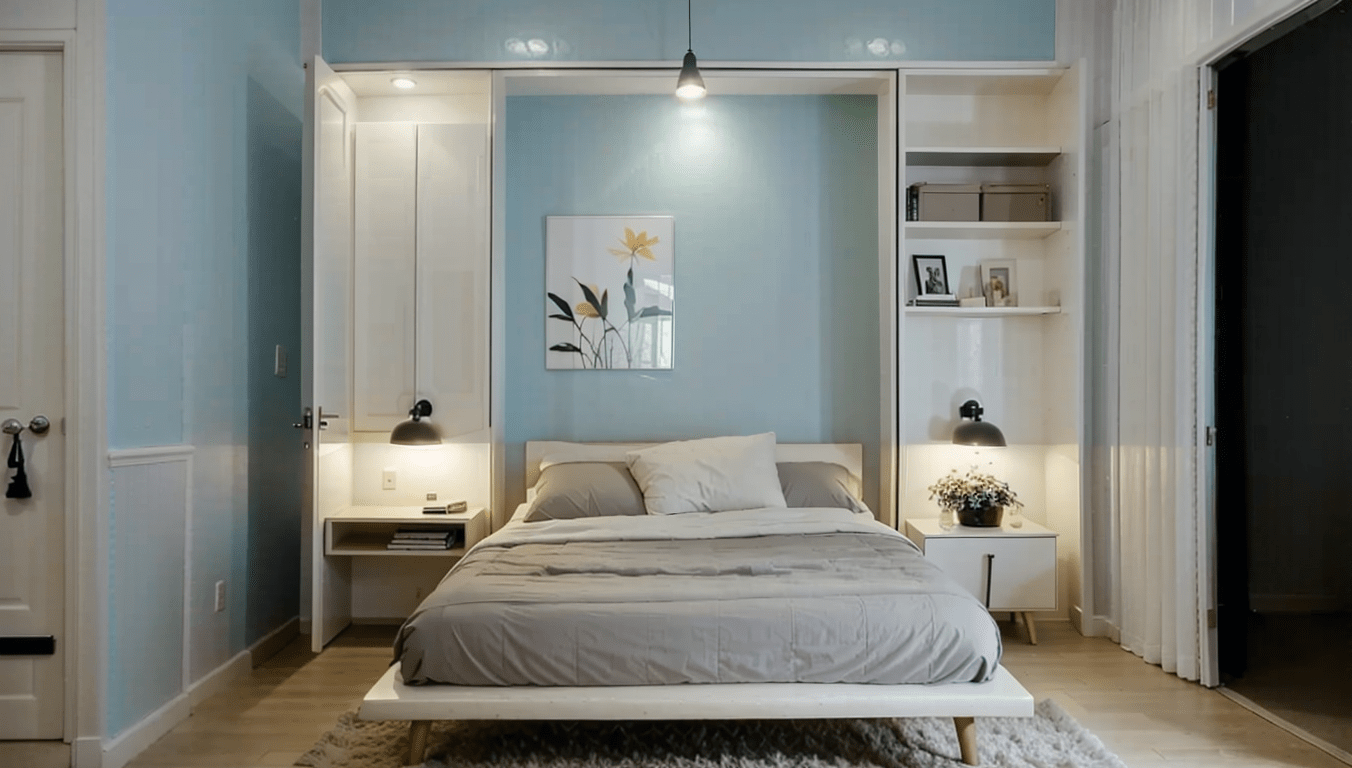 Minimalist style small bedroom.