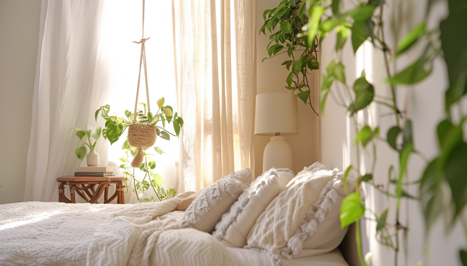 Philodendron in a bedroom to purify air decoration