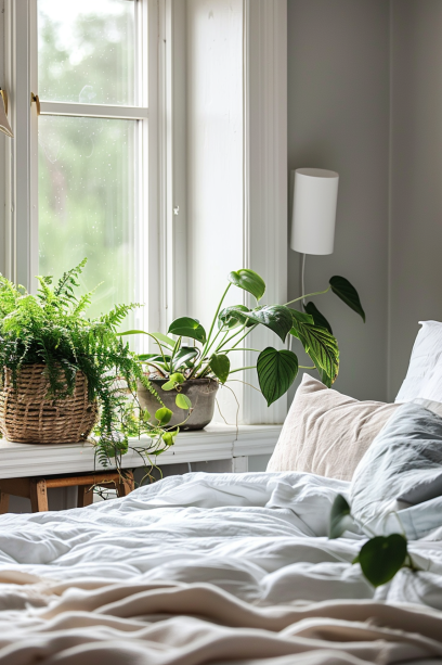 Windowsills plants at bedroom with lower light conditions