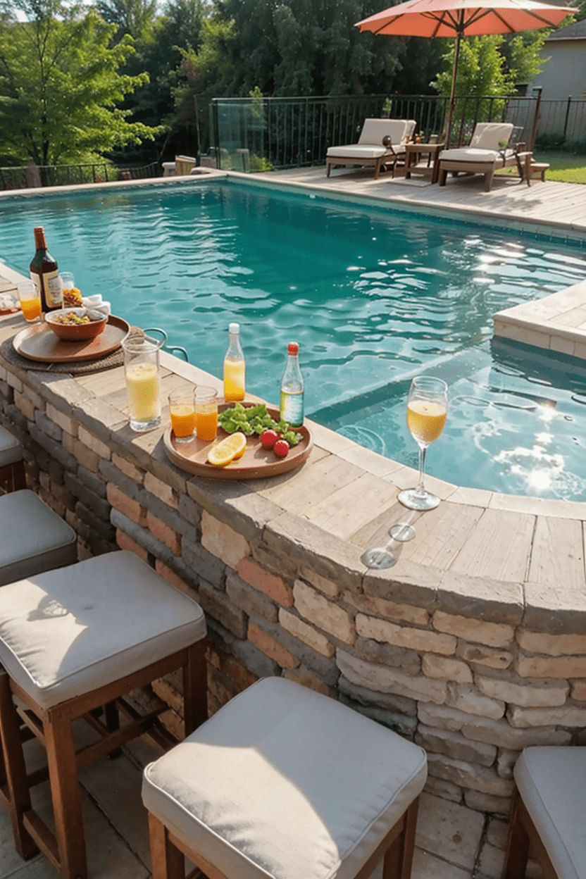 above ground pool with drinks