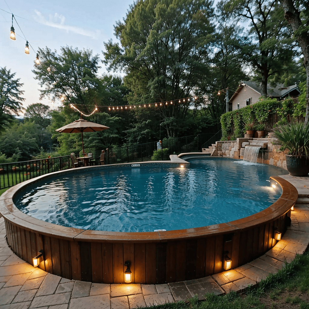 above ground pool with intricate lighting