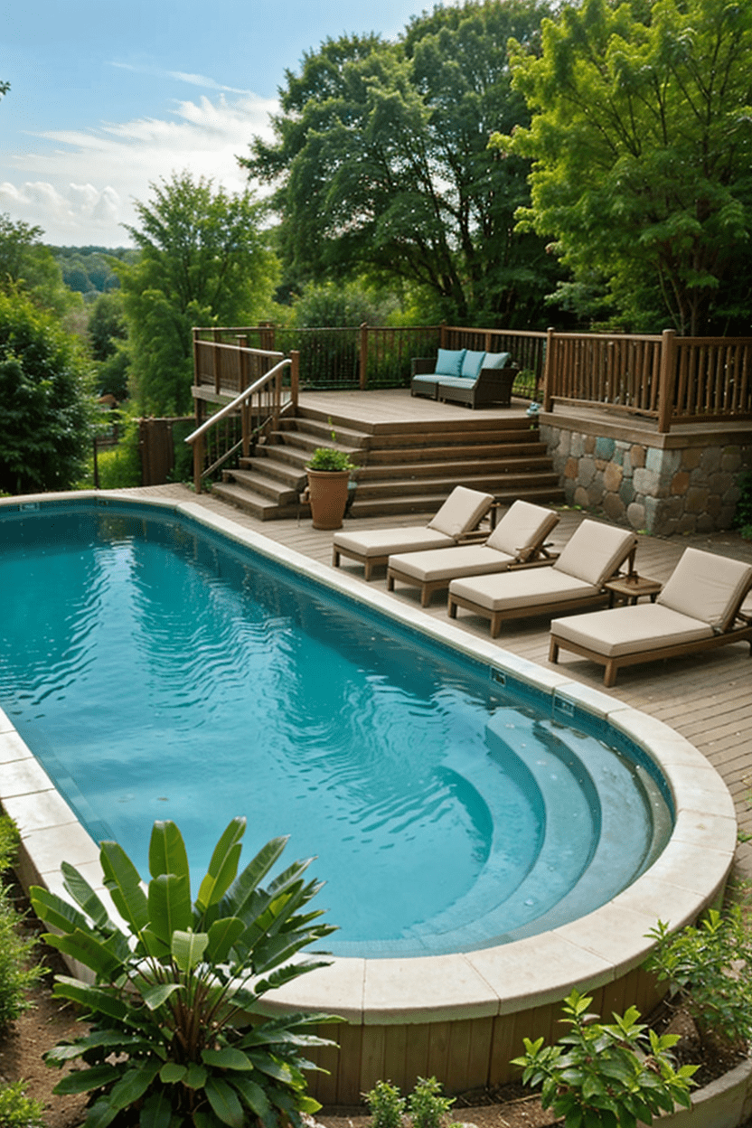 above ground pool with loungers chairs