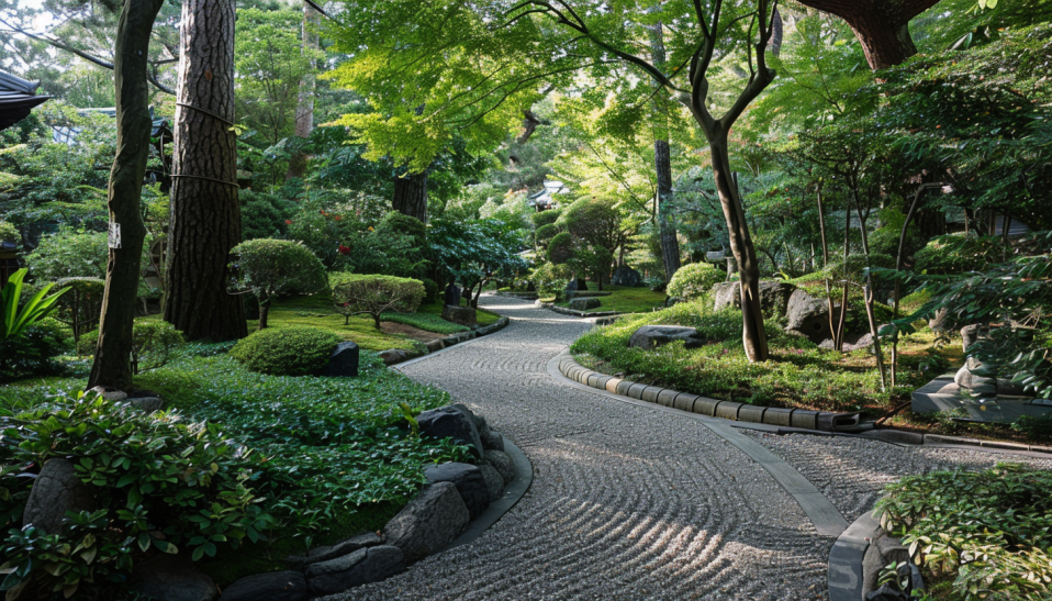 backyard, Japanese garden, shady, ferns, mosses, integrated lighting