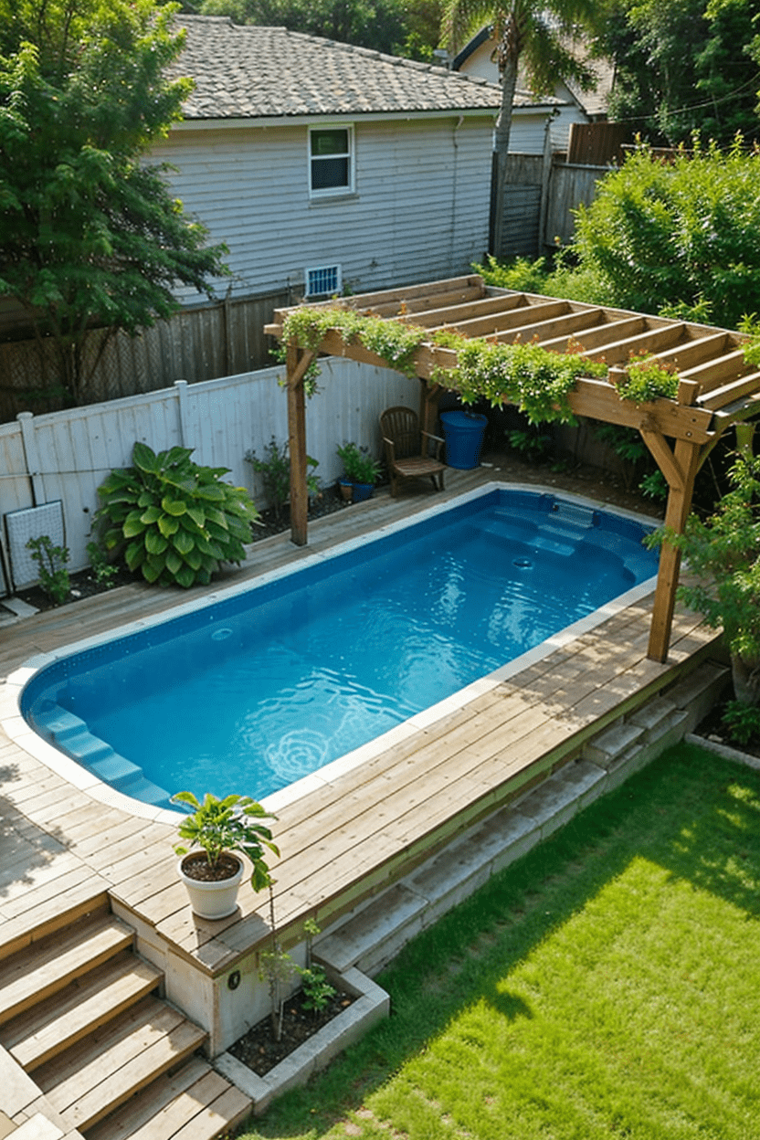 backyard pool with pergola and fence-