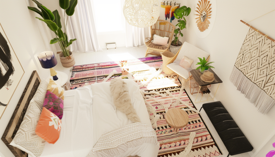 boho bedroom decor, color schemes, warm neutrals, soft pastels, bold colors