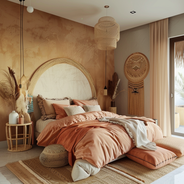 boho bedroom decor, color schemes, warm neutrals, soft pastels, bold colors clean