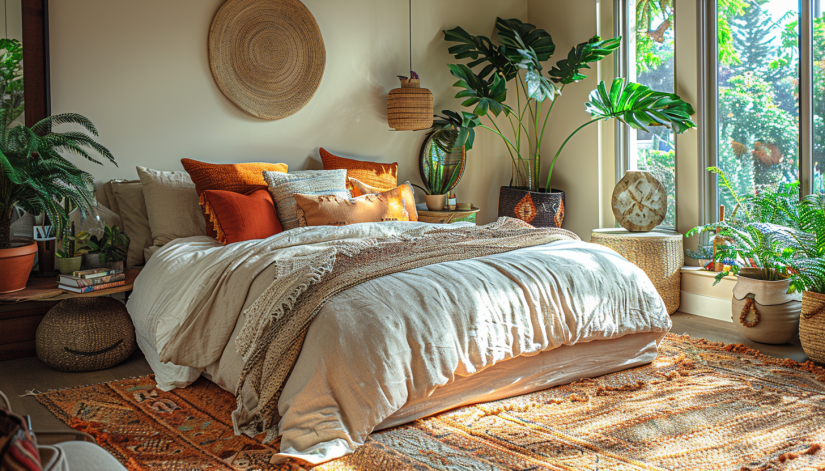 boho bedroom decor, color schemes, warm neutrals, soft pastels, bold colors design