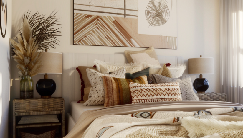 boho bedroom decor, color schemes, warm neutrals, soft pastels, bold colors minimalm