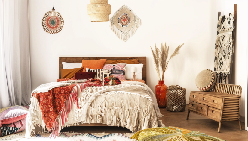 boho bedroom decor, color schemes, warm neutrals, soft pastels, bold colors...