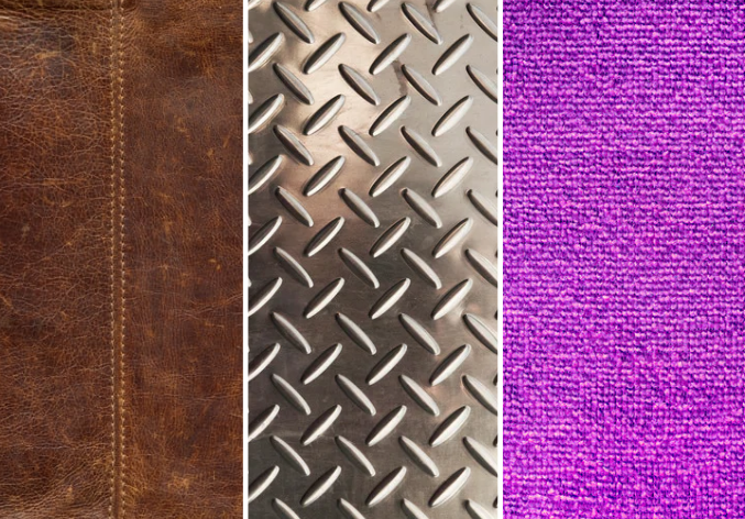 leather, metal and microfibre