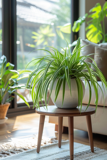 modern living room spider plant