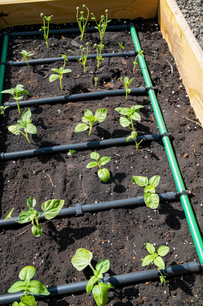 raised garden beds with drip irrigation system